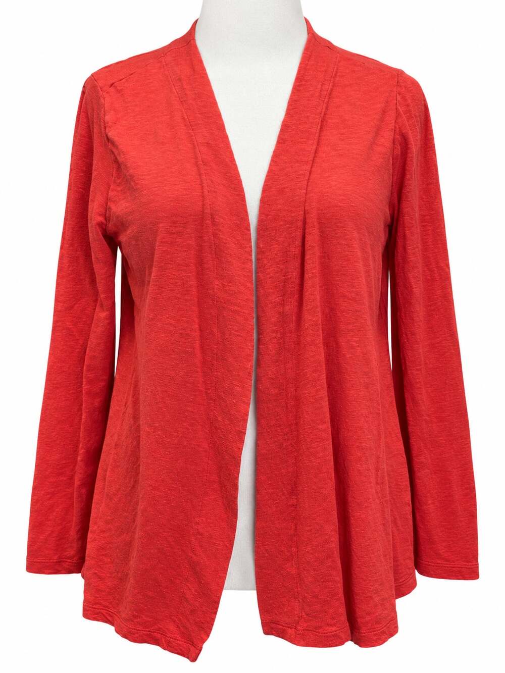 J.Jill Love Linen Cardigan Womens M Coral Red 100% Linen Open Front Long Sleeve